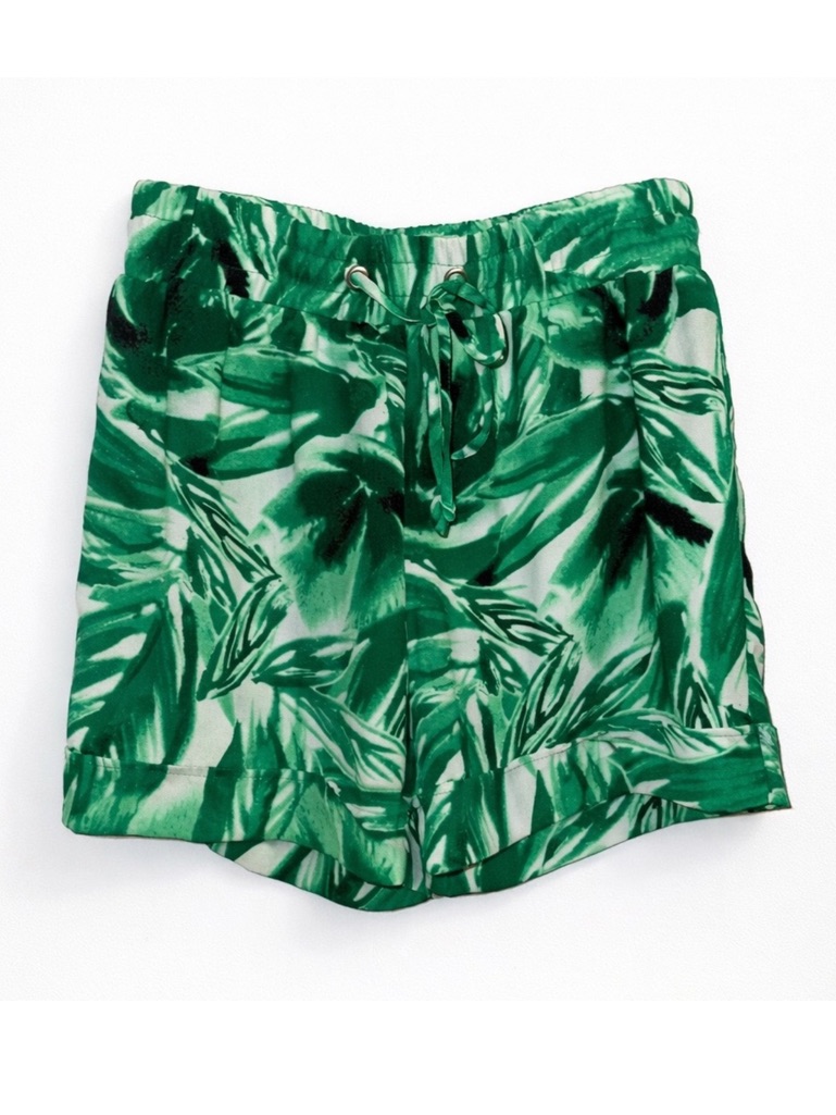 Zac & Rachel Green Leaf Print Drawstring Shorts | Size S